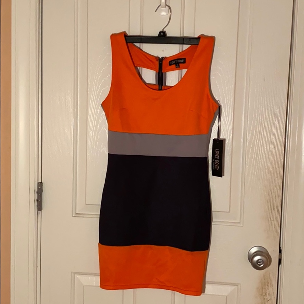 Orange/Black/Grey Bodycon Dress